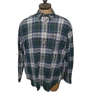 Vtg Tommy Hilfiger Flannel Shirt Mens XL Green Blue Plaid Heavyweight Preppy Y2K
